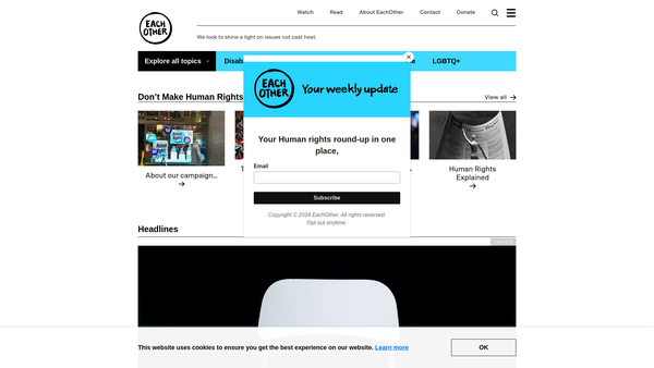 Screenshot of the Eachother website