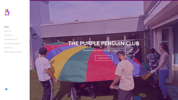 Screenshot of the The Purple Penguin Club website