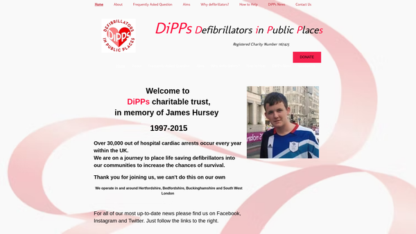 Screenshot of the Defibrillators In Public Places Charitable Trust website