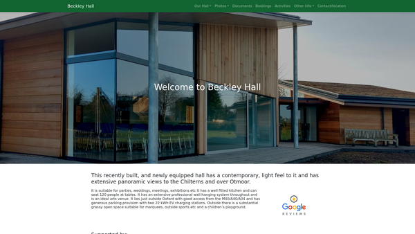 Screenshot of the Beckley And Stowood Village Hall CIO website
