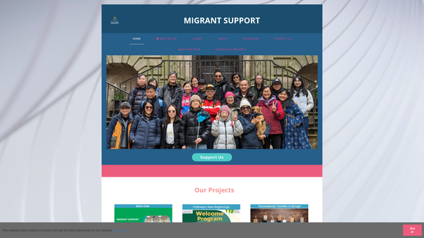 Screenshot of the Migrant Support website
