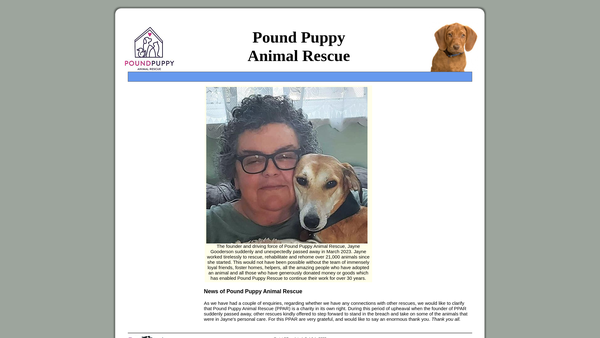 Screenshot of the Pound Puppy Animal Rescue website