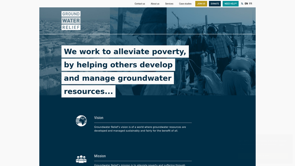 Screenshot of the Groundwater Relief website