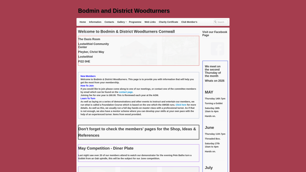 Screenshot of the Bodmin And District Woodturners website