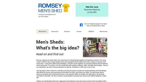 Screenshot of the Romsey Men's Shed website