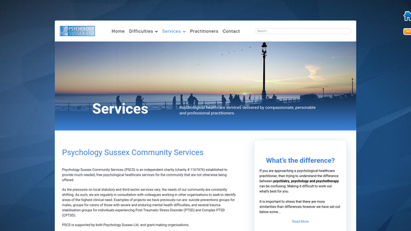 Screenshot of the Psychology Sussex Community Services website