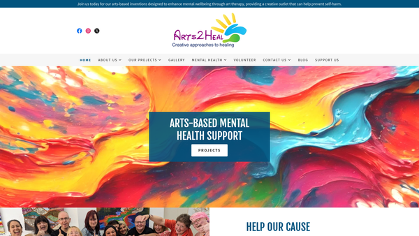 Screenshot of the Arts 2 Heal website