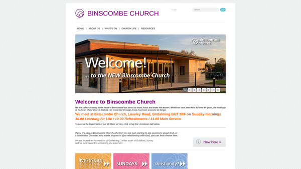 Screenshot of the Binscombe Evangelical Church website