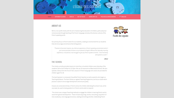 Screenshot of the Ecole Des Copains website