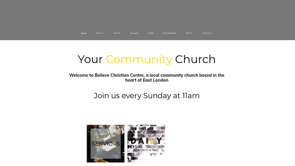 Screenshot of the Believe Christian Centre website