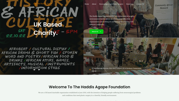 Screenshot of the Haddis Agape Foundation website