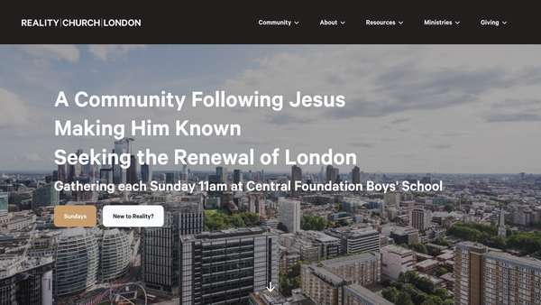 Screenshot of the Reality Church London website