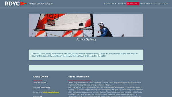 Screenshot of the Royal Dart Youth Sailing Trust website