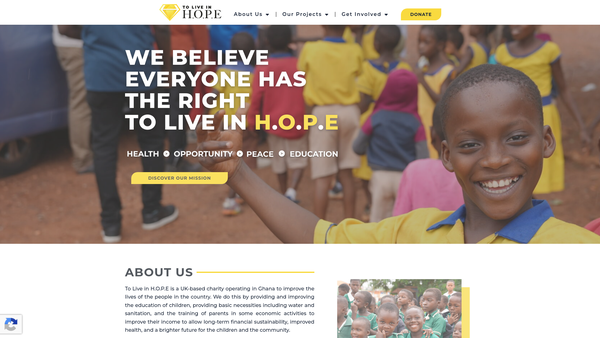 Screenshot of the To Live In H.O.P.E. website