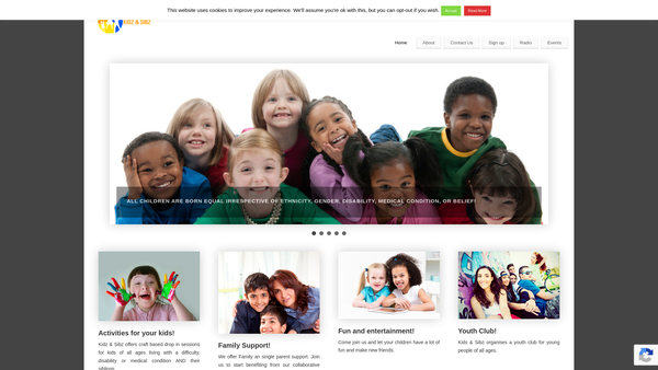 Screenshot of the Kidz & Sibz website