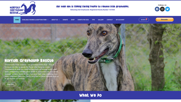 Screenshot of the Norfolk Greyhound Rescue (Ngr) website