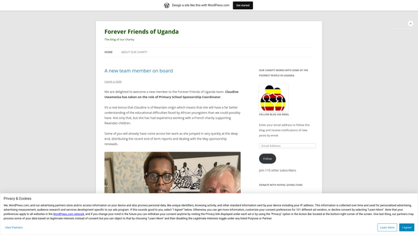 Screenshot of the Forever Friends Of Uganda website
