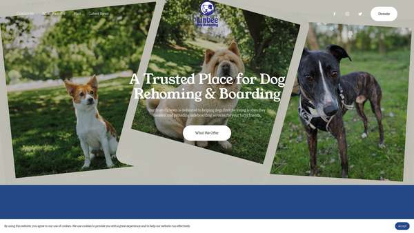 Screenshot of the Linbee Dog Rehoming website