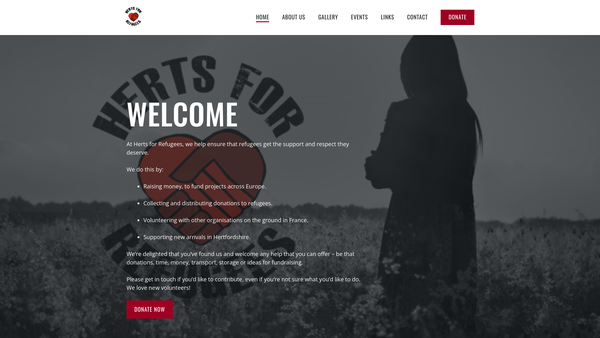 Screenshot of the Herts For Refugees website