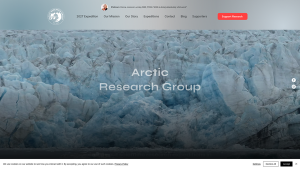 Screenshot of the Arctic Research Group website