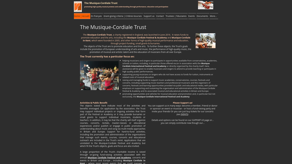 Screenshot of the The Musique-Cordiale Trust website
