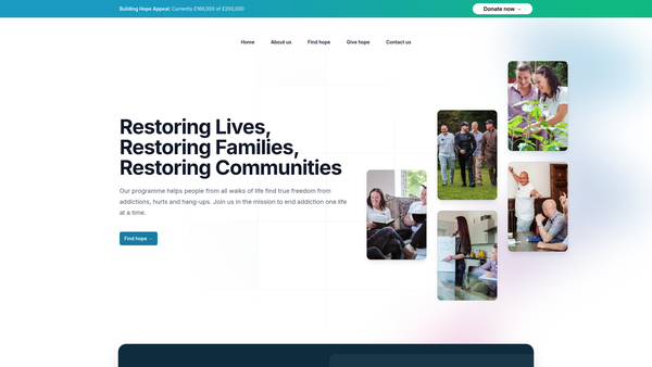 Screenshot of the Hope Ministries Cwmbran website