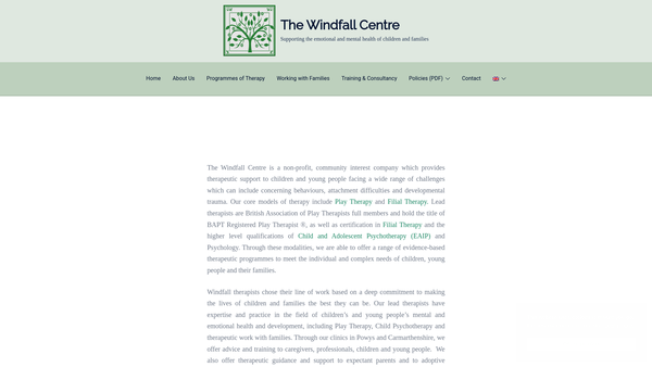 Screenshot of the The Windfall Centre Limited website