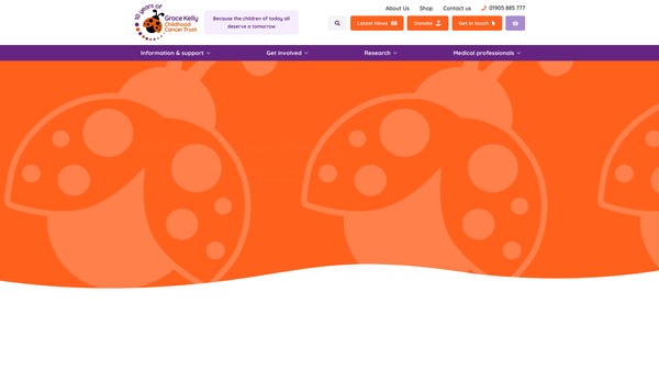 Screenshot of the Grace Kelly Childhood Cancer Trust website