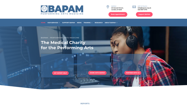 Screenshot of the British Association For Performing Arts Medicine website