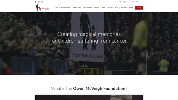 Screenshot of the Owen Mcveigh Foundation website