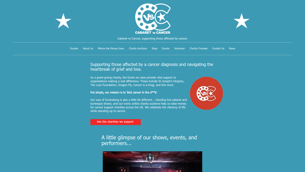 Screenshot of the Cabaret Vs Cancer website