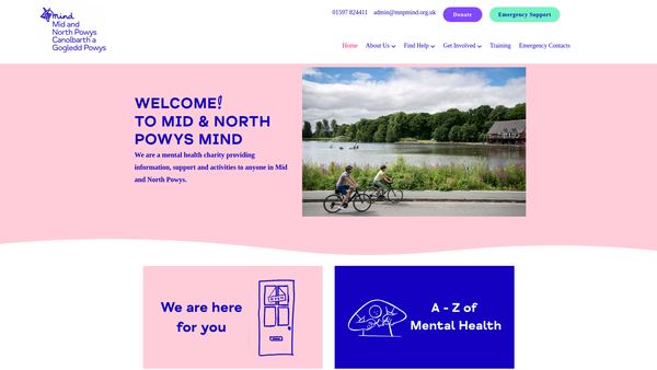 Screenshot of the Mid & North Powys Mind website