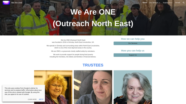 Screenshot of the We Are One (Outreach North East) website