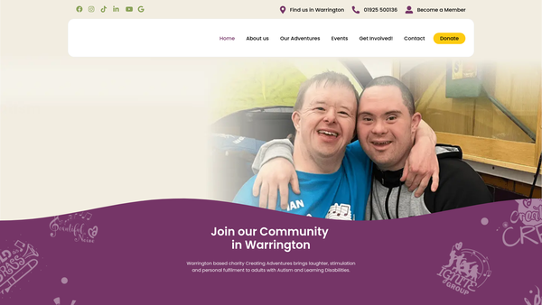 Screenshot of the Creating Adventures website