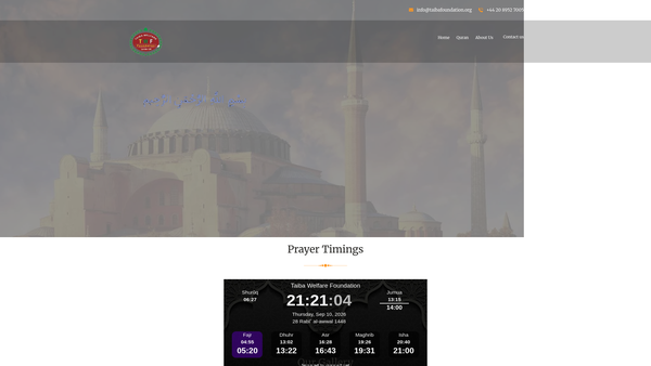 Screenshot of the Taiba Welfare Foundation website