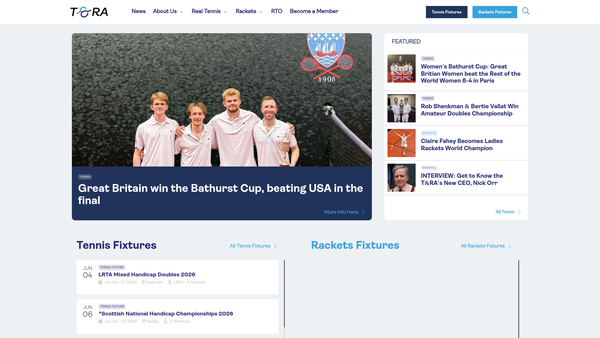 Screenshot of the The Tennis & Rackets Association Limited website
