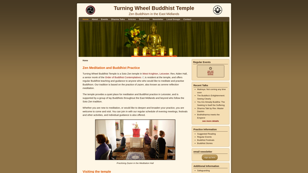 Screenshot of the Turning Wheel Buddhist Temple website