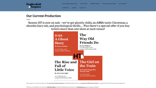 Screenshot of the Huddersfield Thespians Limited website