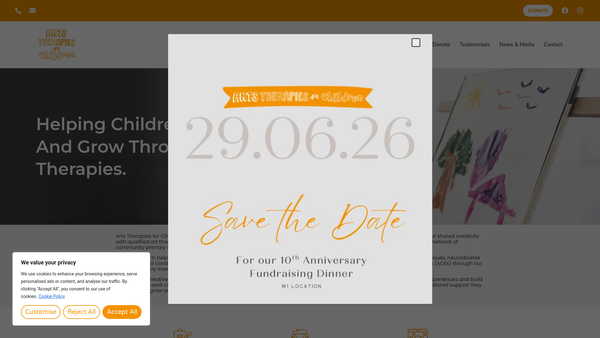 Screenshot of the Arts Therapies For Children website