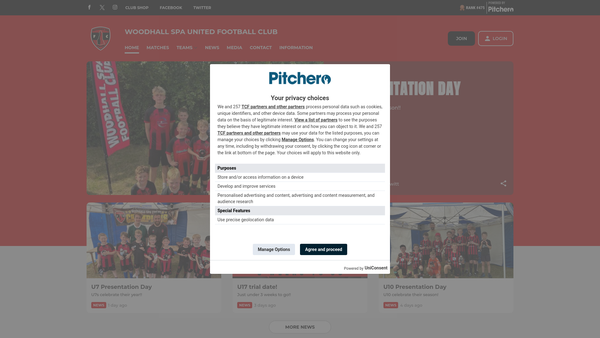 Screenshot of the Woodhall Spa United Football Club Limited website