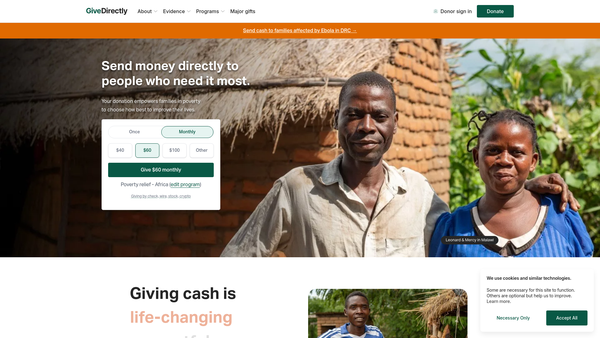 Screenshot of the Givedirectly UK website