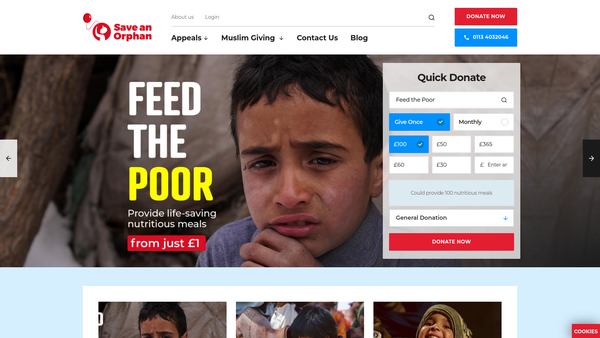 Screenshot of the Save An Orphan (International) website