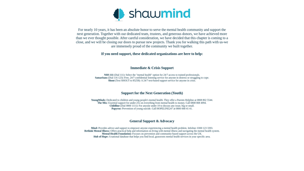Screenshot of the Shawmind website