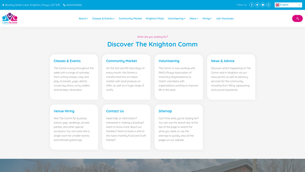 Screenshot of the Knighton And District Community Centre website