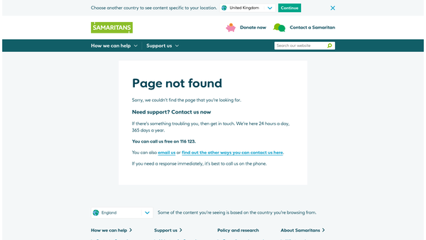 Screenshot of the Samaritans Of Horsham And Crawley website