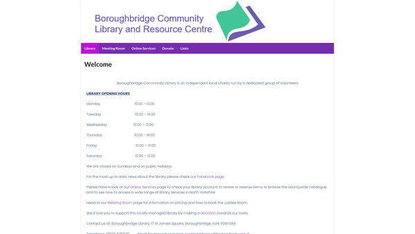 Screenshot of the Boroughbridge Area Community Library Association (Bacla) website