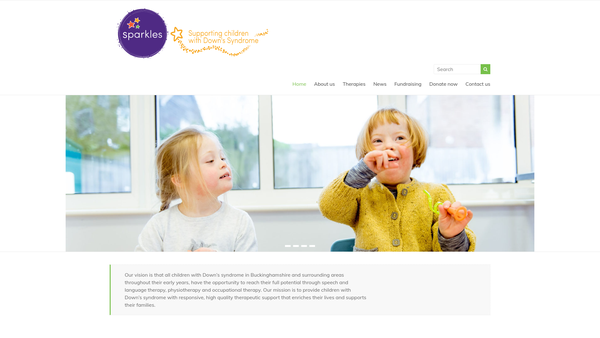 Screenshot of the Sparkles - Supporting Children With Down's Syndrome website