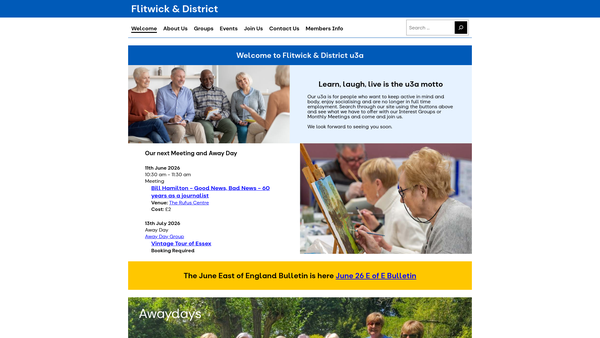 Screenshot of the Flitwick & District U3A website