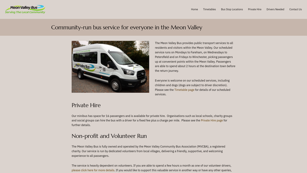 Screenshot of the Meon Valley Community Bus Association website