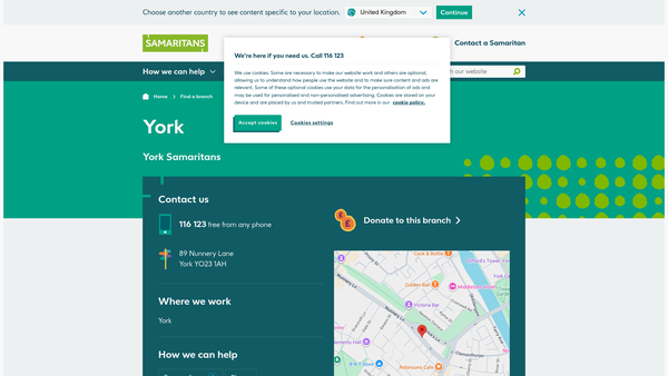 Screenshot of the York Samaritans website
